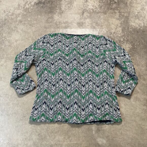 Pendleton Sweater Womens Large Blue Green Chevron Cotton Silk Cardigan - Picture 4 of 8